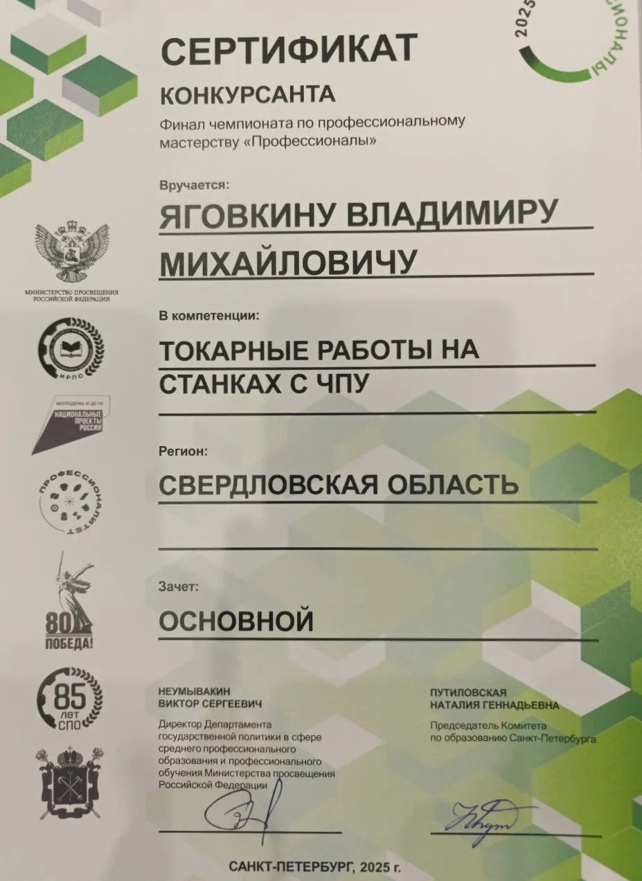 Призер Финала чемпионата «Профессионалы 2025» г. Санкт-Петербург